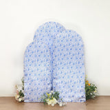 Elegant White Blue Satin Chiara Wedding Arch Covers with Chinoiserie Floral Print