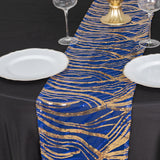 Elevate Your Table Setting with the Royal Blue Gold Wave Embroidered Sequins Table Runner